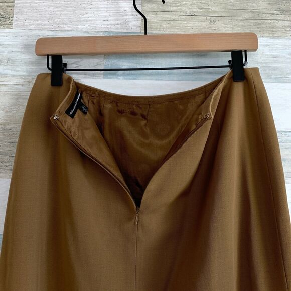 Linda Allard Ellen Tracy Wool Skirt Suit Tan 2 Piece Stretch Career Womens 8 10 - Picture 11 of 12